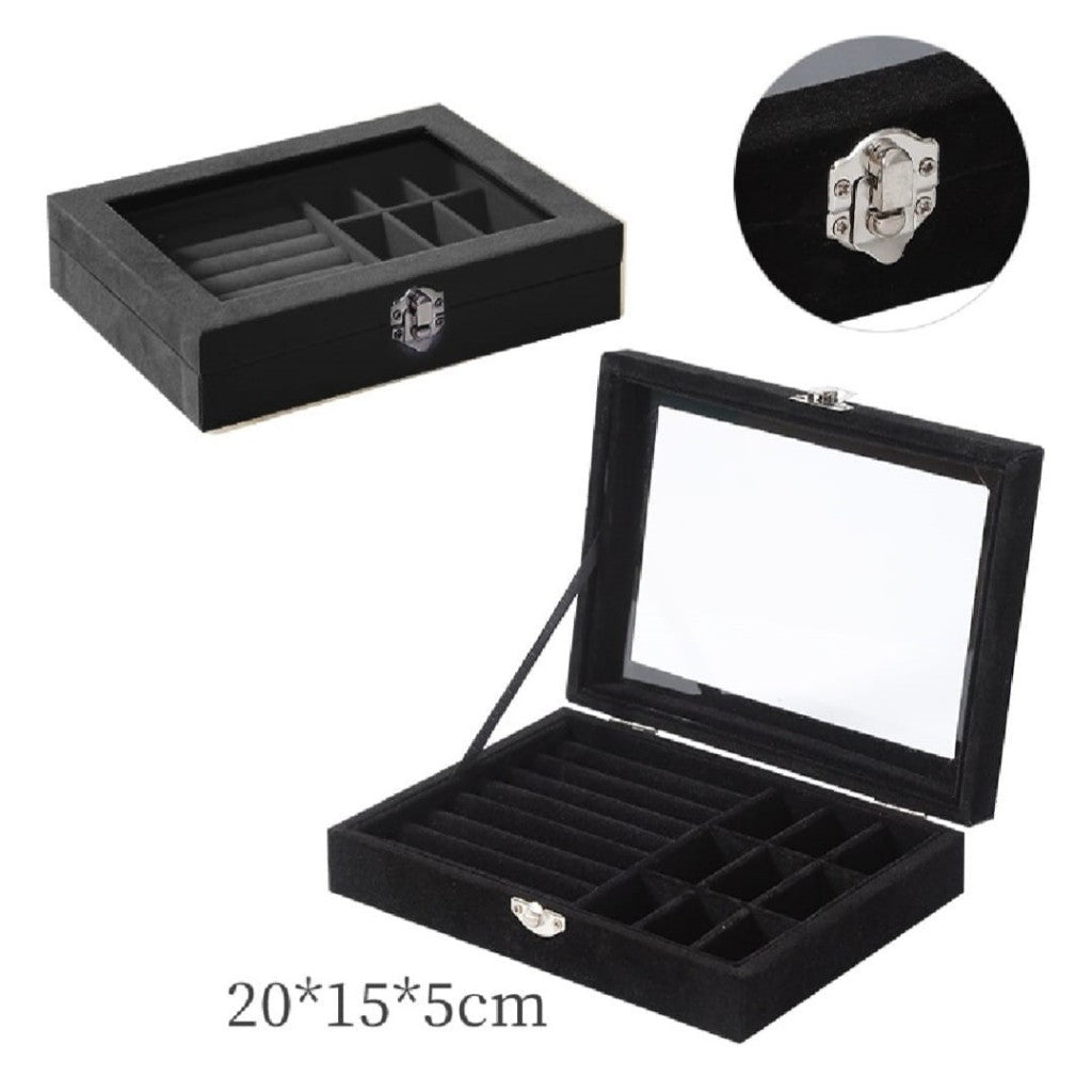 Shopclassyshop 45 Square Slots Exquisite transparent jewelry box drawer women's velvet ring earrings small grid