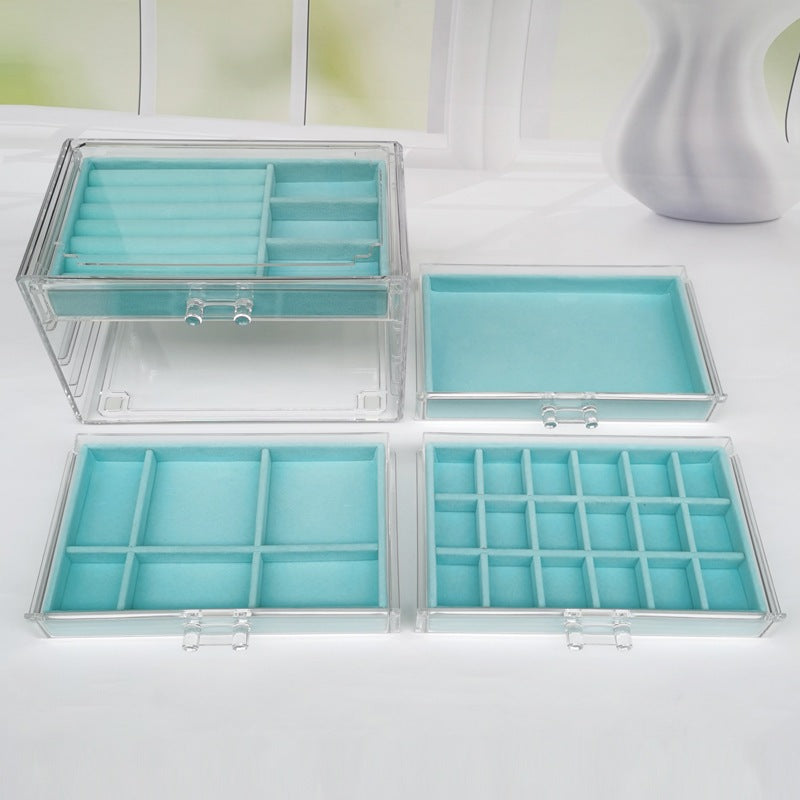SG Stock ShopClassy Four-drawer acrylic velvet storage box jewelry necklace earrings earrings ring necklace display
