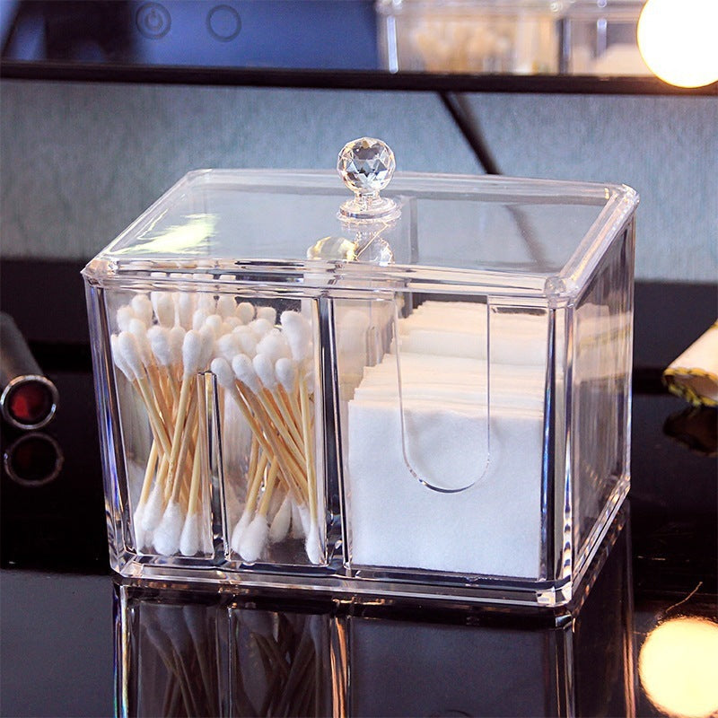 Transparent Acrylic makeup puff and cotton swab storage box Holder Organizer