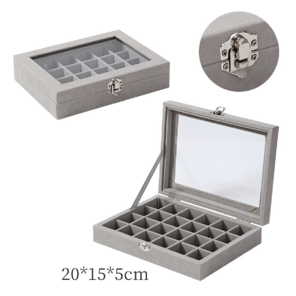 Shopclassyshop 45 Square Slots Exquisite transparent jewelry box drawer women's velvet ring earrings small grid