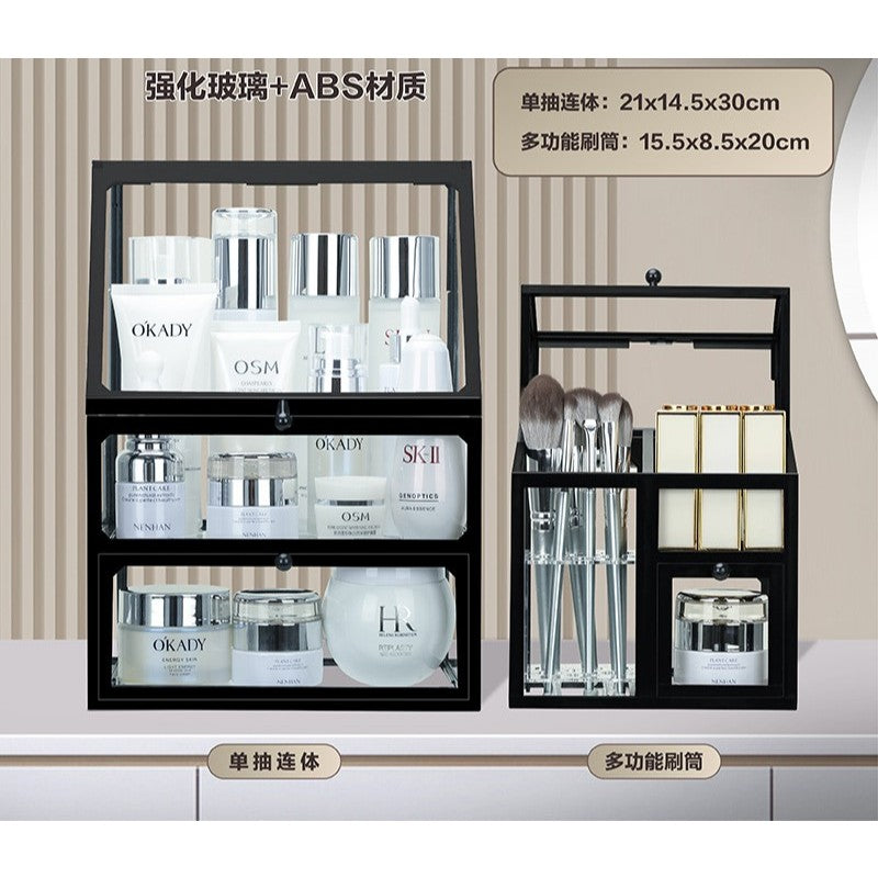 Shop Classy Set of 2 Makeup Organizer Box Glass Brush Storage Box Eyebrow Pencil Cosmetic Drawer Organiser Jewelry