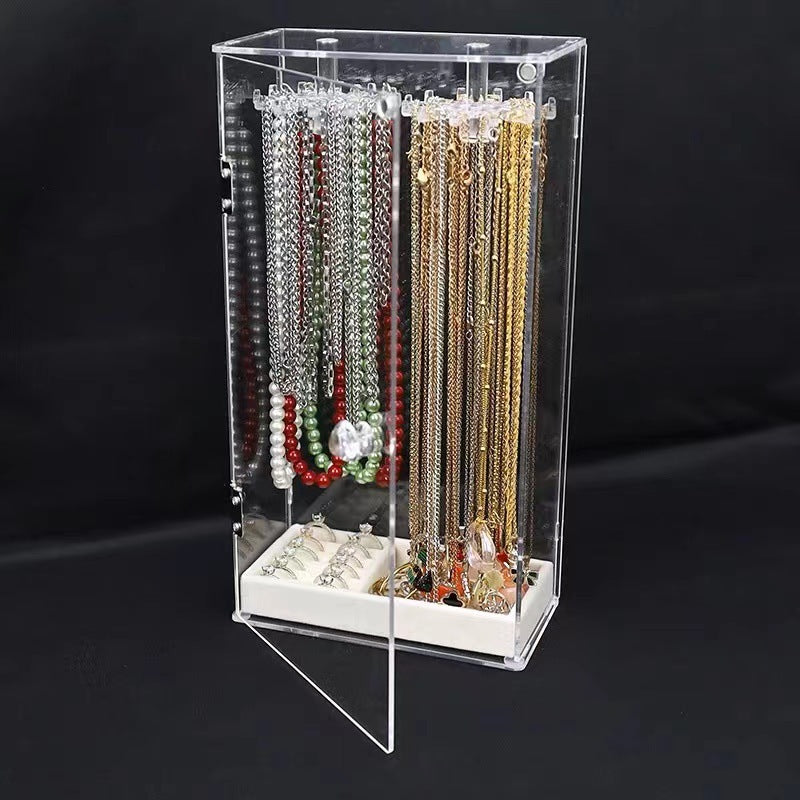 Shopclassyshop Dust Acrylic necklace organizer display shelf, desktop jewelry storage box, door bracelet finishing shelf