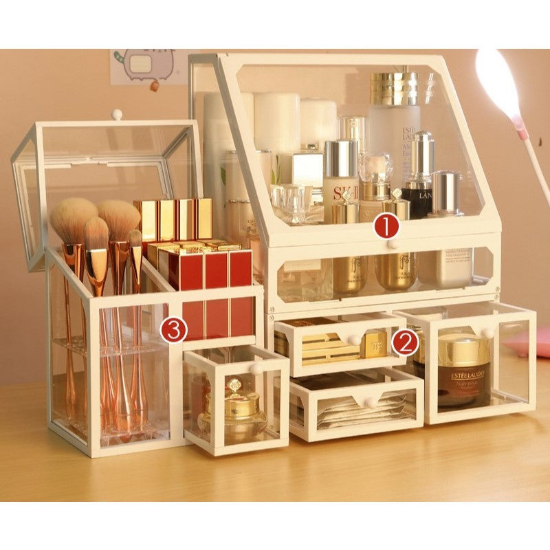 ShopClassy 3in1 Make up Glass Storage Box for Makeup, brush and Perfume