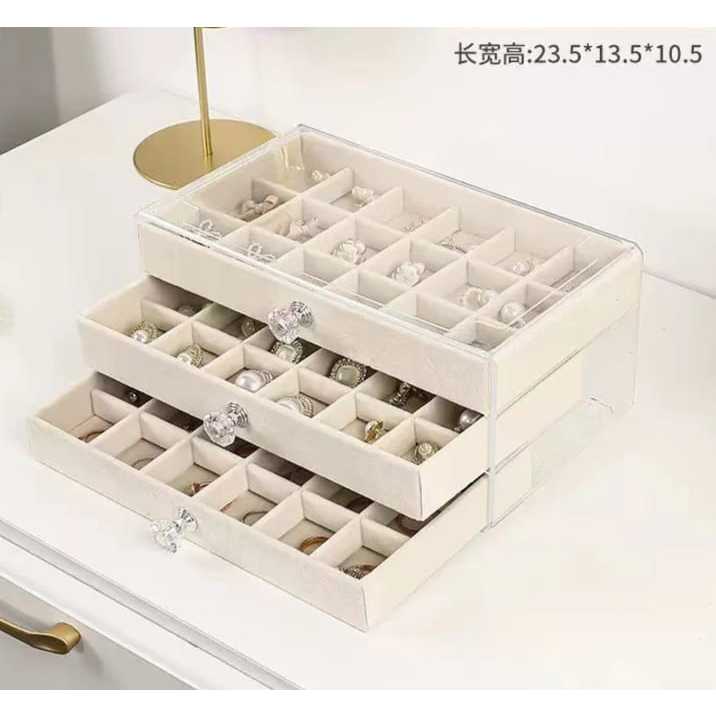 Shopclassyshop 45 Square Slots Exquisite transparent jewelry box drawer women's velvet ring earrings small grid