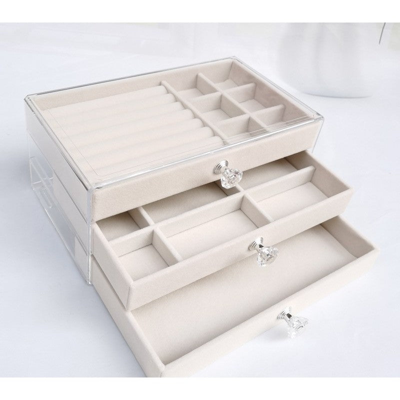 Shopclassyshop 45 Square Slots Exquisite transparent jewelry box drawer women's velvet ring earrings small grid