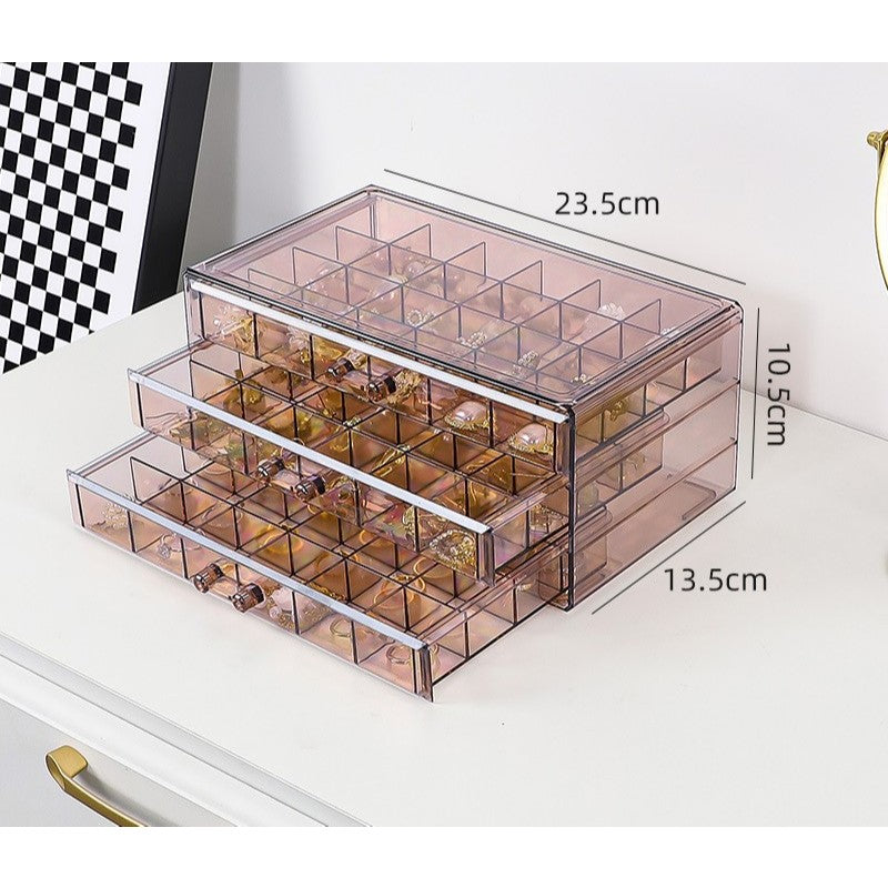 Shopclassyshop Transparent three-layer 72slot jewelry box anti-oxidation earring box multi-grid ring jewelry storage box