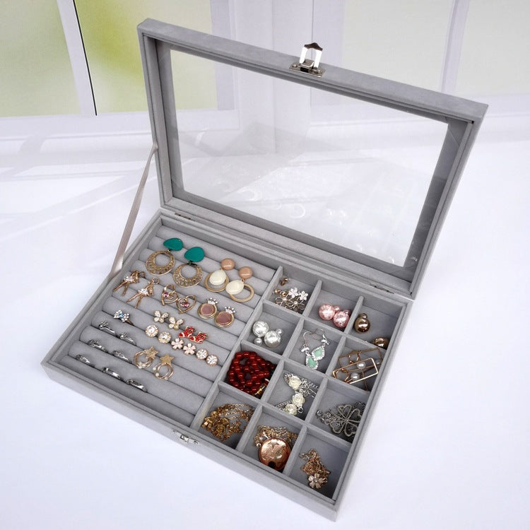 Shopclassyshop Large Compartment Jewelry Box Velvet Ring Earrings Plate Display Jewelry Organizer