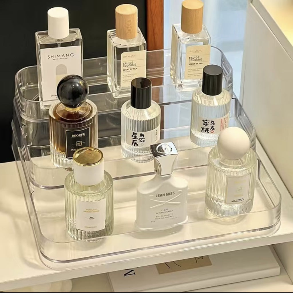 Shopclassy Transparent Acrylic Perfume Organizer 3-layer Ladder Tabletop perfume dresser cosmetics display storage Rack