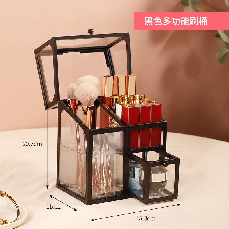 Glass Cosmetic Storage Box Desktop Organizing Facial Mask  Cosmetic Box Dustproof Lipstick Skin Care Storage Rack