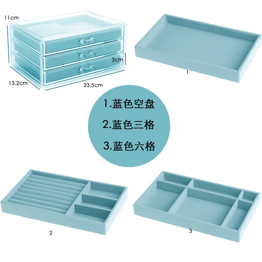 SG Stock ShopClassy Four-drawer acrylic velvet storage box jewelry necklace earrings earrings ring necklace display