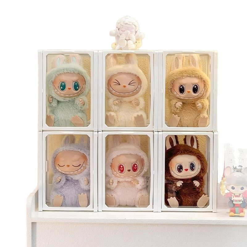 Shopclassyshop Glass Display Box single fits labubu display box pull cloth doll organizer storage box