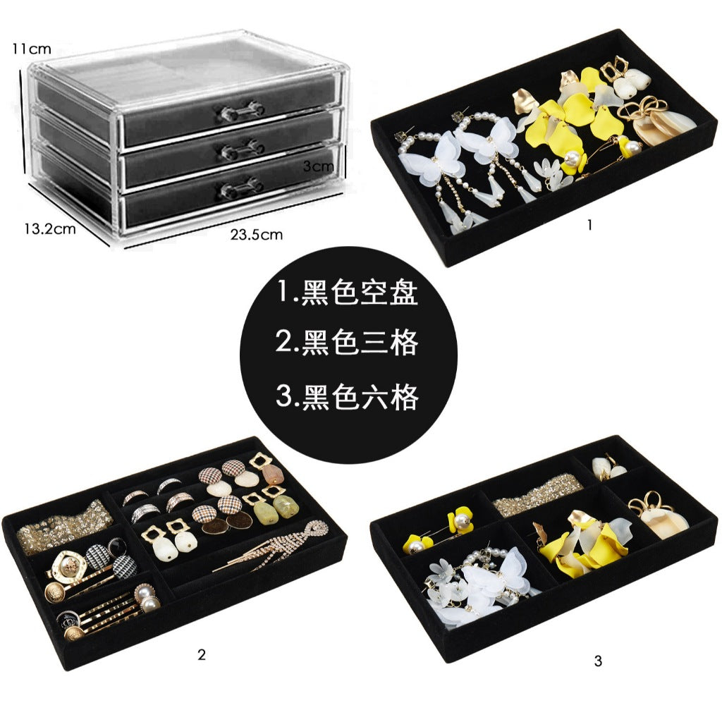SG Stock ShopClassy Four-drawer acrylic velvet storage box jewelry necklace earrings earrings ring necklace display