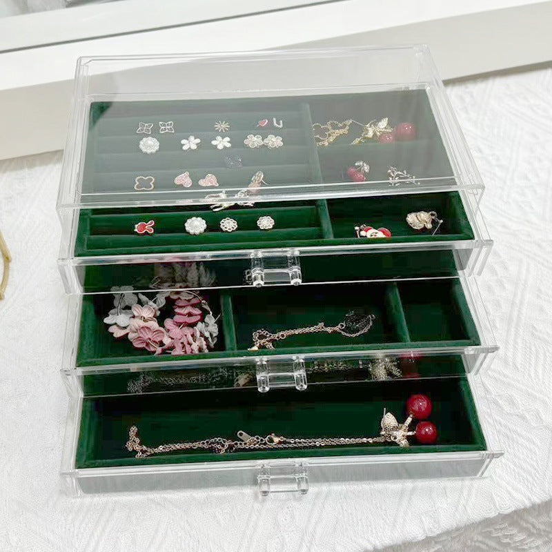 SG Stock ShopClassy Four-drawer acrylic velvet storage box jewelry necklace earrings earrings ring necklace display
