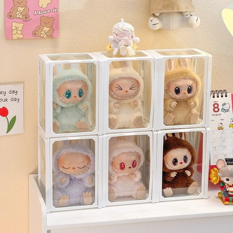 Shopclassyshop Glass Display Box single fits labubu display box pull cloth doll organizer storage box
