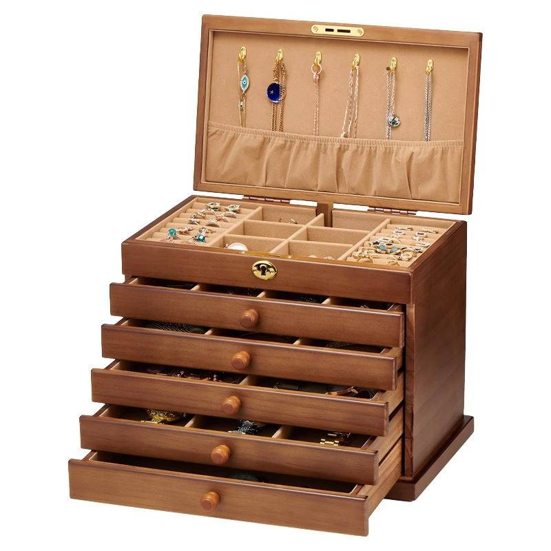 Shopclassyshop Solid wood jewelry organizer box with full lock large capacity multifunctional jewelry Organizer  box