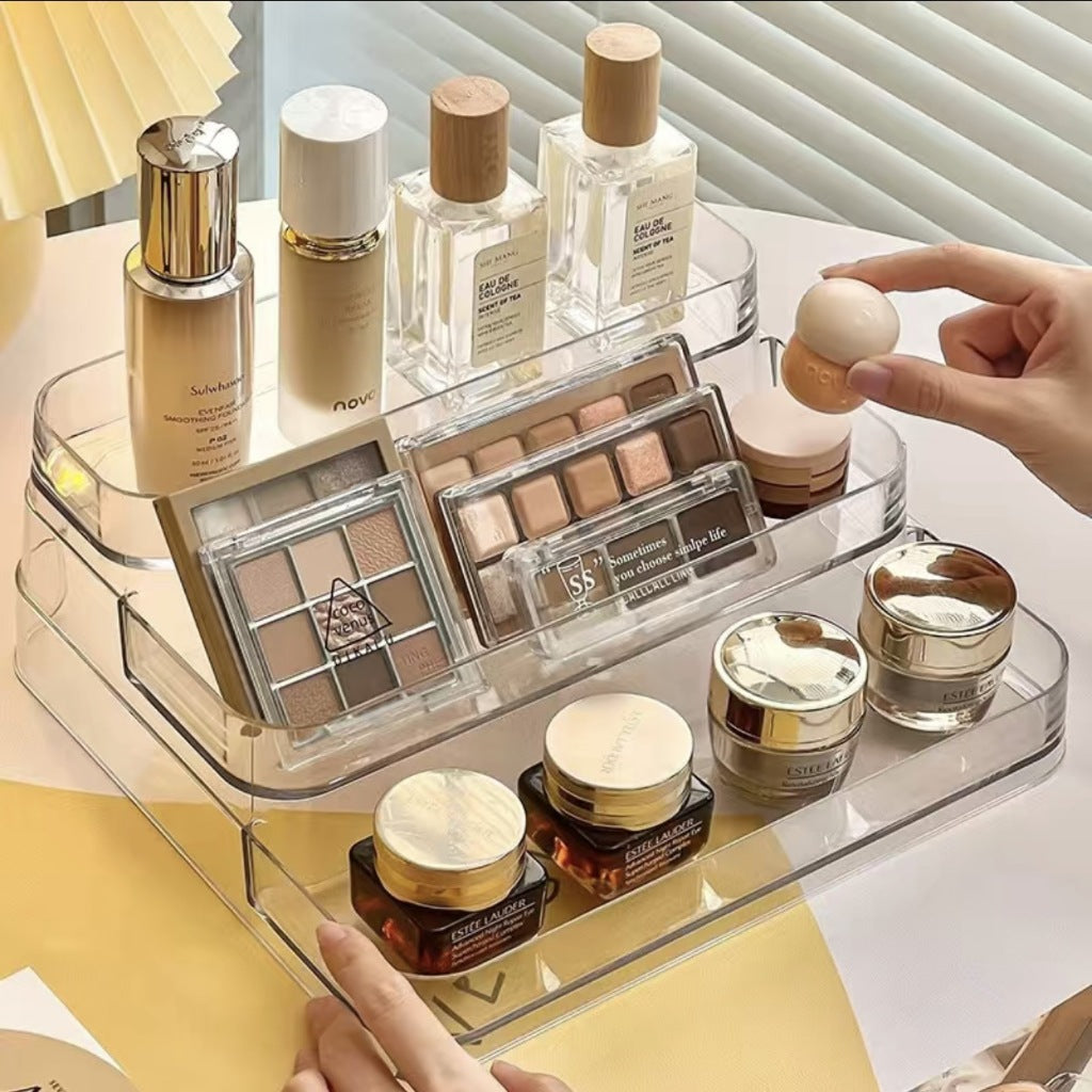 Shopclassy Transparent Acrylic Perfume Organizer 3-layer Ladder Tabletop perfume dresser cosmetics display storage Rack