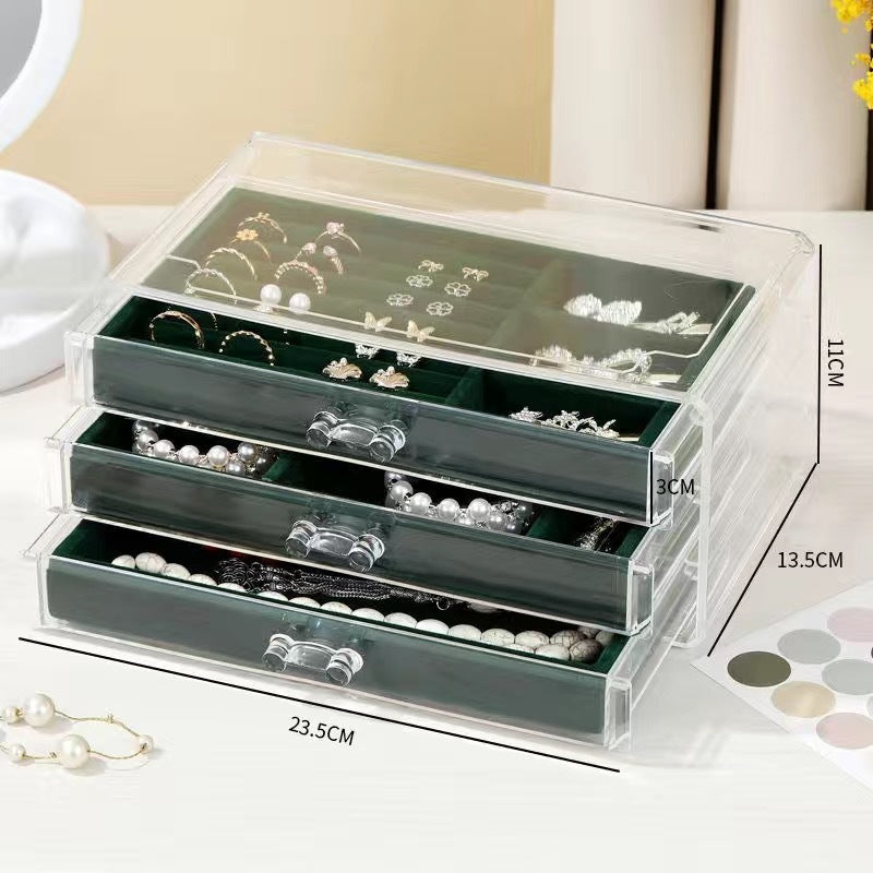 SG Stock ShopClassy Three drawer cosmetic storage box, jewelry necklace, earring ring display rack, velvet