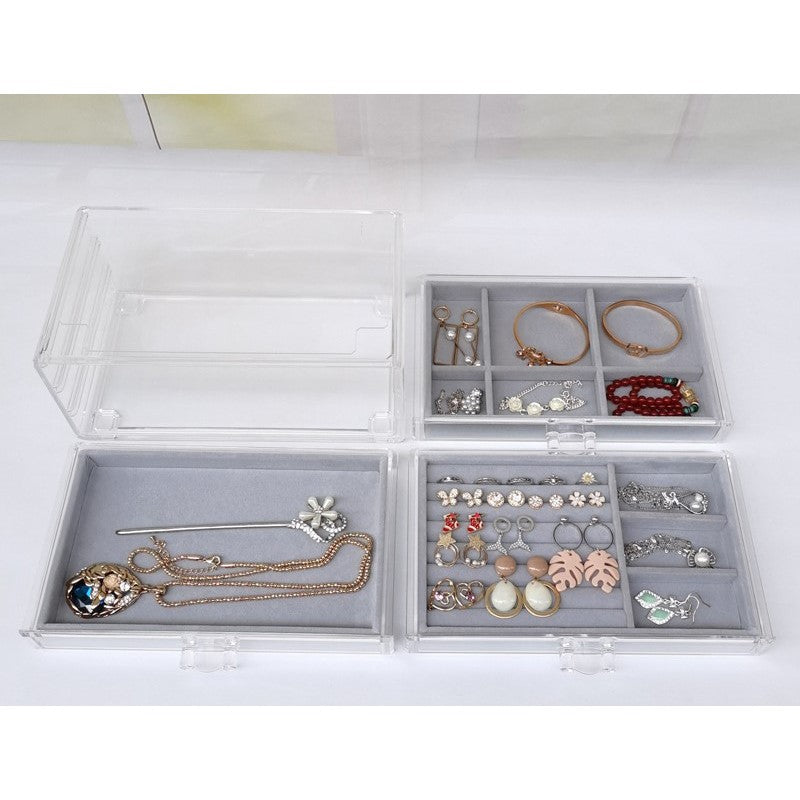 SG Stock ShopClassy Four-drawer acrylic velvet storage box jewelry necklace earrings earrings ring necklace display