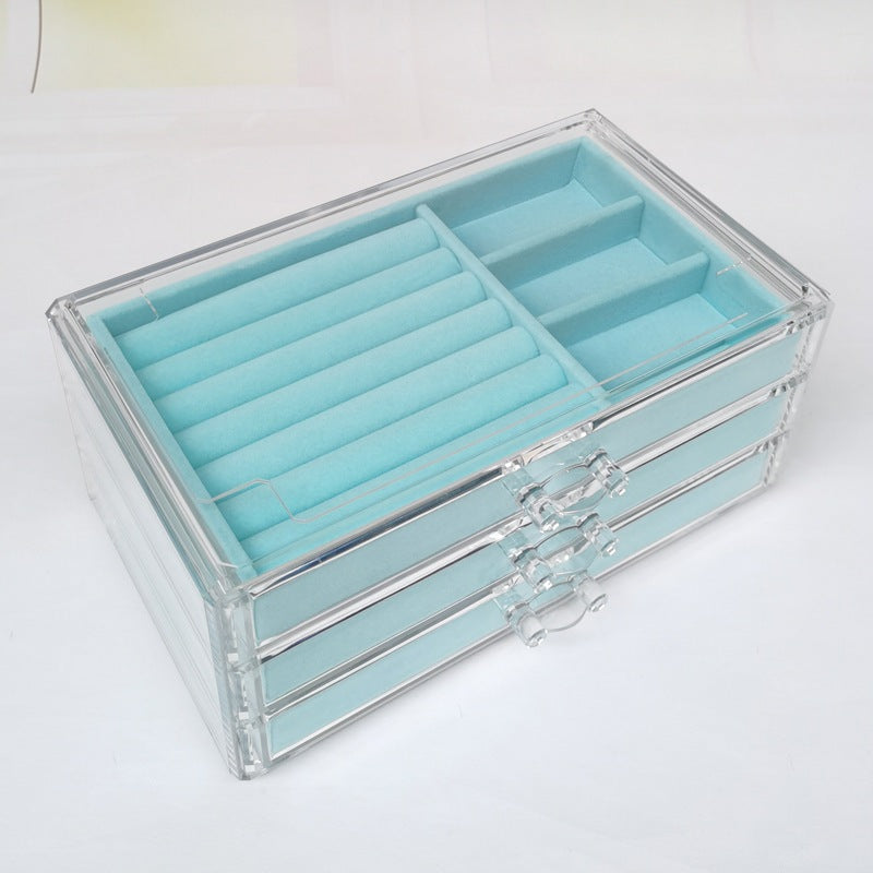 SG Stock ShopClassy Three drawer cosmetic storage box, jewelry necklace, earring ring display rack, velvet