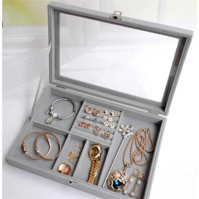 Shopclassyshop Large Compartment Jewelry Tray Box Velvet Ring Earrings Plate Display Organizer