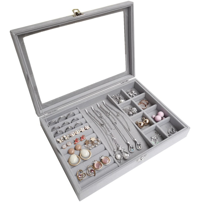 Shopclassyshop Large Compartment Jewelry Tray Box Velvet Ring Earrings Plate Display Organizer