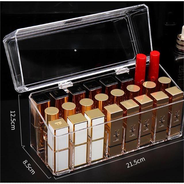 Shopclassy Transparent acrylic lipstick holder, lipstick organizer flap cover dustproof tabletop cosmetics Storage box