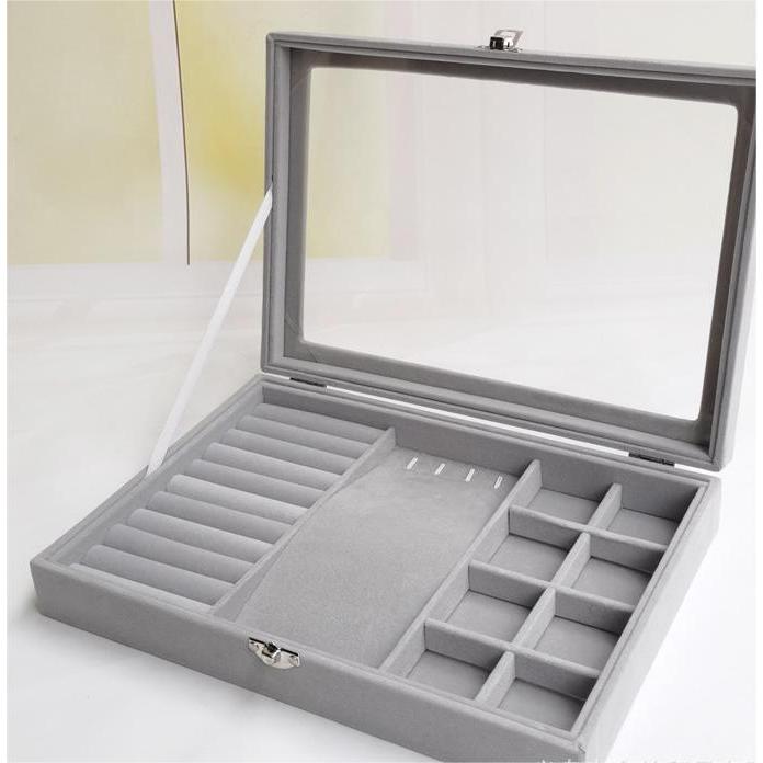 Shopclassyshop Large Compartment Jewelry Tray Box Velvet Ring Earrings Plate Display Organizer