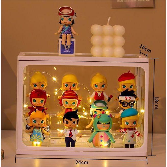 Shopclassyshop Glass Popmart Display box Storage Box with led light for Toys figure pop mart & perfume Storage Dustproof