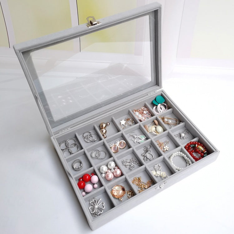 Shopclassyshop Large Compartment Jewelry Tray Box Velvet Ring Earrings Plate Display Organizer