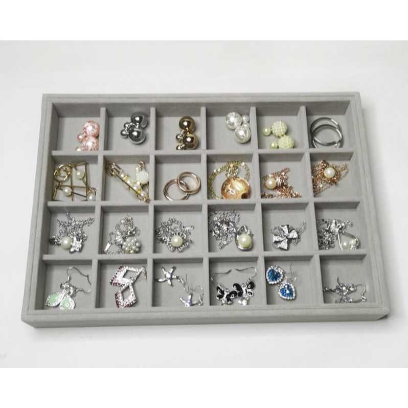 Shopclassyshop Large Compartment Jewelry Tray Box Velvet Ring Earrings Plate Display Organizer
