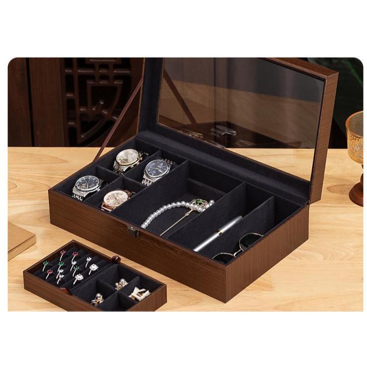 Shopclassyshop walnut wood grain watch jewelry integgrated storage box watch organizer storage box