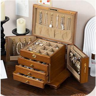 Shopclassyshop Solid wood jewelry organizer box with full lock large capacity multifunctional jewelry Organizer  box