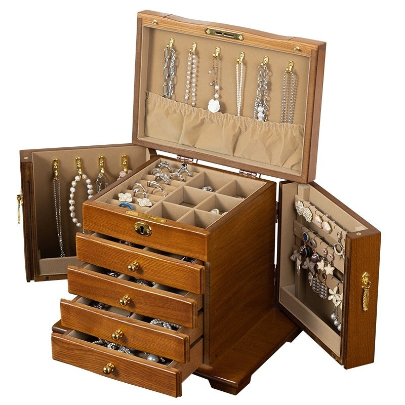 Shopclassyshop Solid wood jewelry organizer box with full lock large capacity multifunctional jewelry Organizer  box