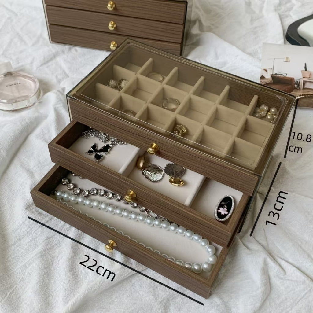 Shopclassyshop 45 Square Slots Exquisite transparent jewelry box drawer women's velvet ring earrings small grid