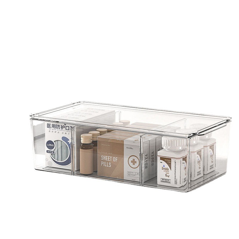 Shopclassyshop transparent PET Three-compartment large-capacity storage box desktop removable medicine organizer box