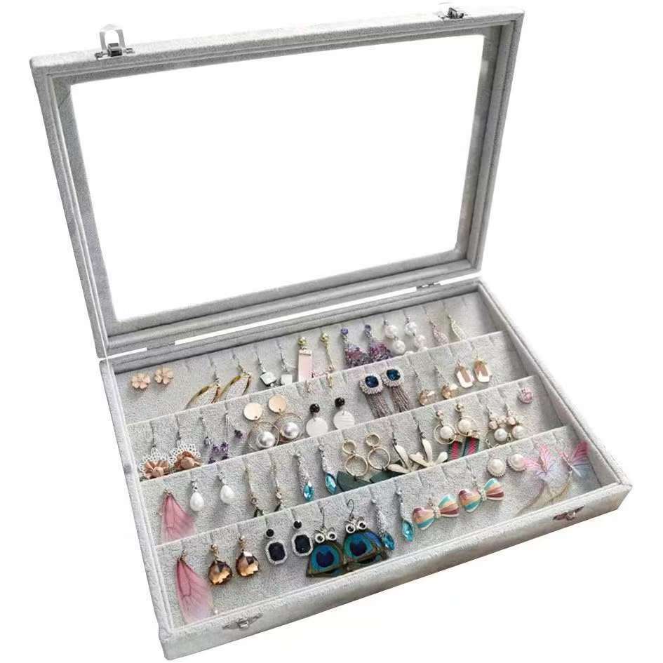 Shopclassyshop Large Compartment Jewelry Box Velvet Ring Earrings Plate Display Jewelry Organizer