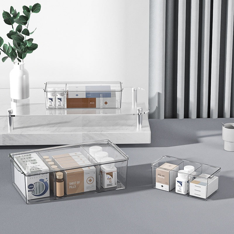 Shopclassyshop transparent PET Three-compartment large-capacity storage box desktop removable medicine organizer box