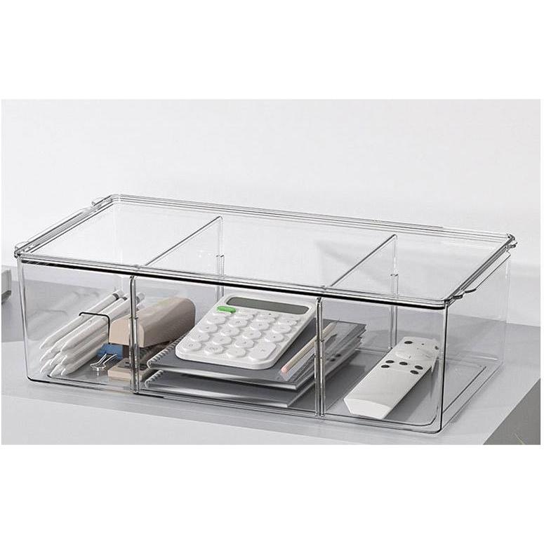 Shopclassyshop transparent PET Three-compartment large-capacity storage box desktop removable medicine organizer box