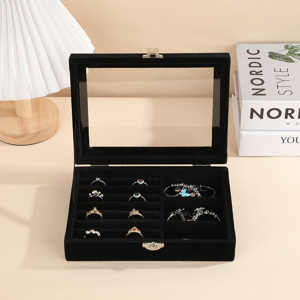Shopclassyshop 45 Square Slots Exquisite transparent jewelry box drawer women's velvet ring earrings small grid